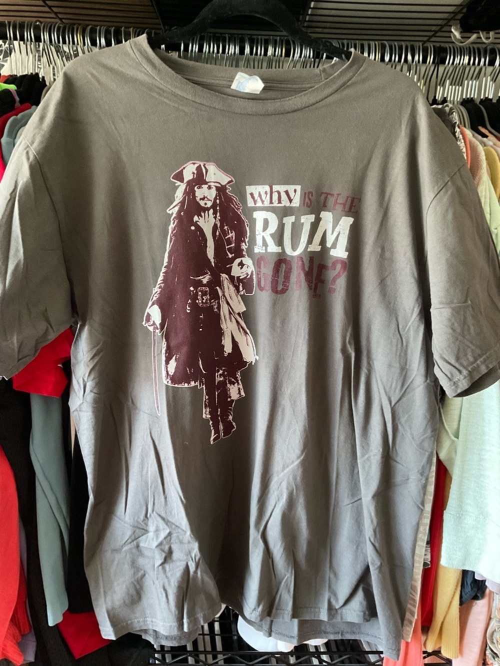 Disney Short Sleeve Crewneck Tee - Gray with Maroon Graphic